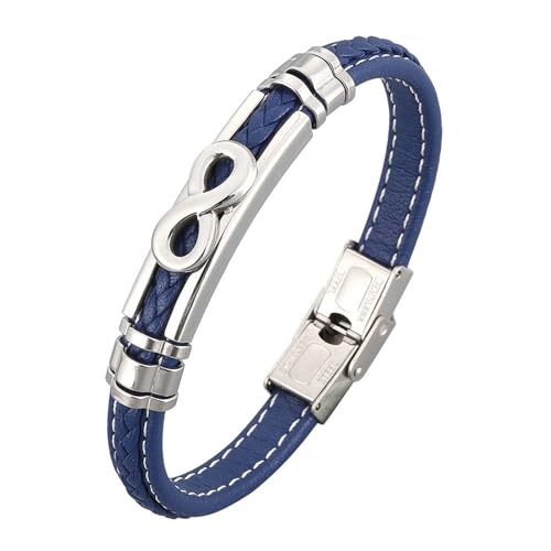 Beydodo Leder Armbänder Herren, Charm Armband Partner Magnet Infinity Personalisiertes Armband Männer 18.5CM Blau von Beydodo