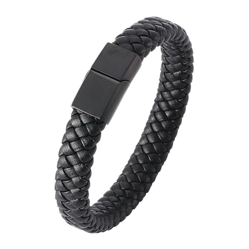 Beydodo Leder Armbänder Herren, Lederarmband 12MM mit Magnetverschluss Partner Armband Personalisiert Schwarz 20.5CM von Beydodo