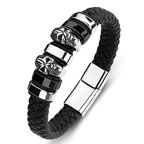 Beydodo Leder Armbänder Jungs Gothic, Armband Herren Charms Totenkopf Lederarmband Schwarz 20CM mit Magnetverschluss von Beydodo