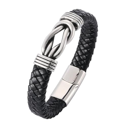 Beydodo Leder Armband Männer mit Gravur, Partnerarmbänder Leder Knoten 12MM mit Magnetverschluss Charms Armband Schwarz 16.5CM von Beydodo