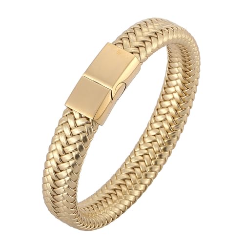 Beydodo Lederarmbänder für Männer, Armband Herren Personalisiert 12MM mit Magnetverschluss Charms Armband Gold 20.5CM von Beydodo