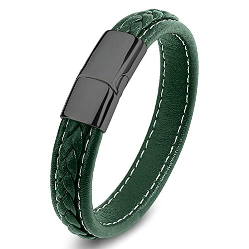 Beydodo Lederarmband Echtleder Grün 20CM, Lederarmband mit Magnetverschluss Geflochten Freundschaftsarmband Armbänder Gothic Männer von Beydodo