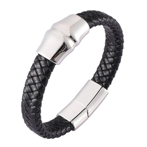 Beydodo Lederarmband Herren mit Gravur, Armbänder Personalisiert 12MM mit Magnetverschluss Charms Armband Partner Schwarz 20.5CM von Beydodo