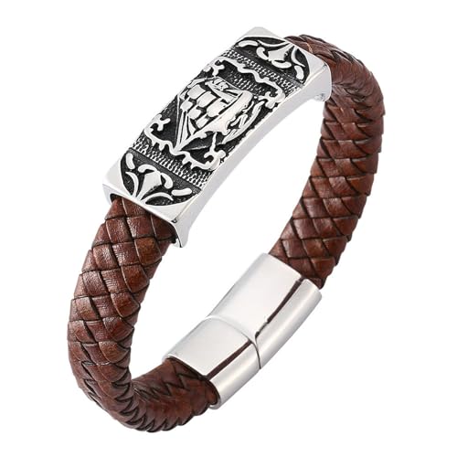 Beydodo Lederarmband Herren mit Gravur, Armbänder Personalisiert Segelschiff 12MM mit Magnetverschluss Charms Armband Partner Braun 18.5CM von Beydodo