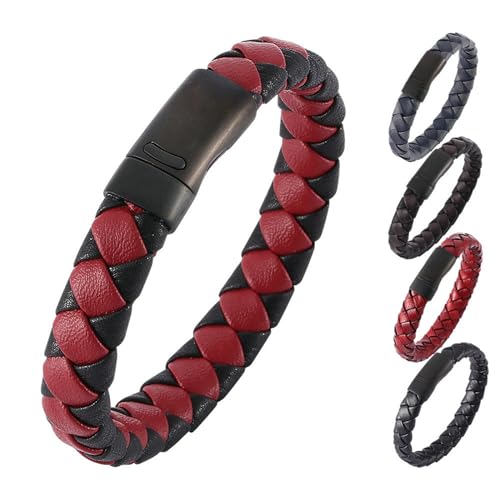 Beydodo Lederarmband Herren mit Gravur, Charms Armbänder Geflochten 12MM mit Magnetverschluss Personalisiertes Armband Männer Multicolor 16.5CM von Beydodo