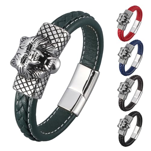 Beydodo Lederarmband Herren mit Gravur, Charms Armbänder Wolf 12MM mit Magnetverschluss Personalisiertes Armband Männer Schwarz Braun Rot Blau Grün 18.5CM von Beydodo