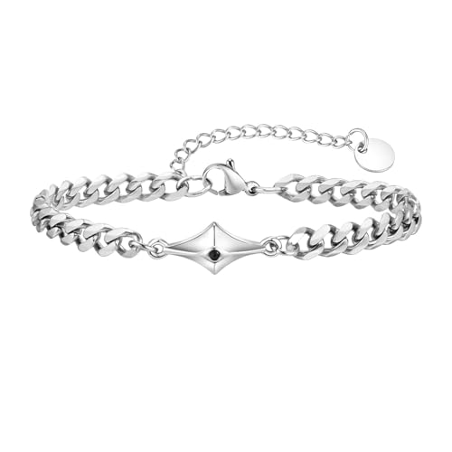 Beydodo Männer Armbänder Edelstahl, Armband Herren Personalisiert Geometrie mit Zirkonia Kubanische Kette Gliederarmband Freundschaftsarmband Armband Charms Silber 23CM von Beydodo