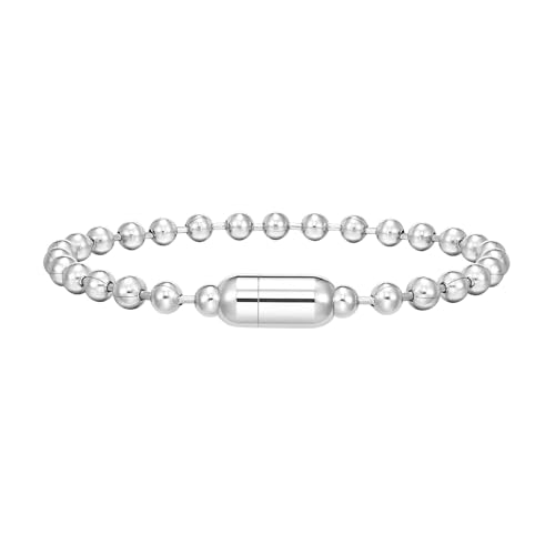 Beydodo Männer Armbänder Edelstahl, Armband Herren Personalisiert mit Magnetverschluss Kugelkette Perlenarmband Freundschaftsarmband Armband Charms Silber 21CM von Beydodo