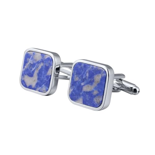 Beydodo Manschettenknöpfe Herren Edelstahl, Cufflinks Manschettenknopf Quadrat mit Lapislazuli Hemd Manschettenknöpfe Personalisiert Silber von Beydodo