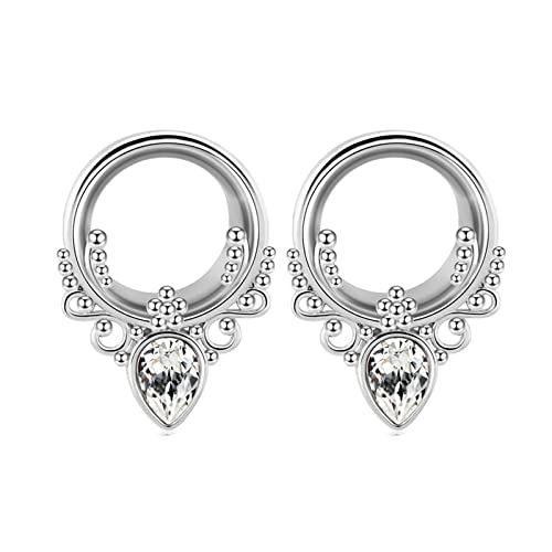 Beydodo Ohr Plug Edelstahl, Tunnel 8MM Silber mit Filigran Zirkonia Ohr Expander Piercing Tunnel 2PCS von Beydodo