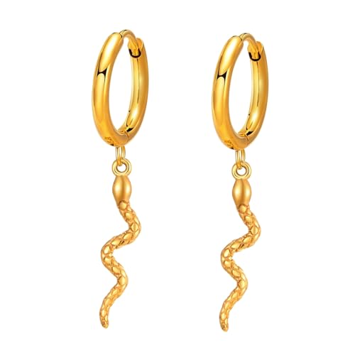 Beydodo Ohrhänger Edelstahl Vergoldet Jungen, Ohrringe Hängend Schlange Gold Ohrringe Nickelfrei in Bijouterie von Beydodo
