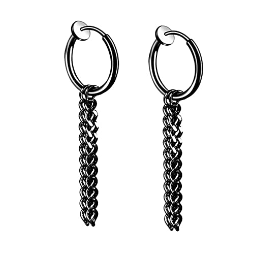 Beydodo Ohrklemme Edelstahl Herren Damen, Ohrringe ohne Ohrloch mit Kette Quasten Ohrclips Ohr Cuff Schwarz Nickelfrei in Bijouterie von Beydodo