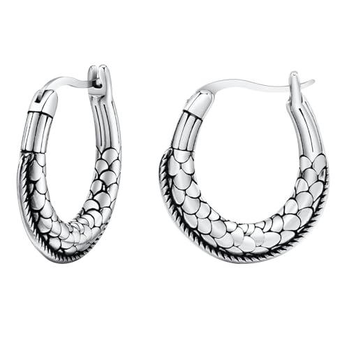 Beydodo Ohrringe Creolen Edelstahl Jungen, Creolen U Form mit Muster Altsilber Ohrringe Nickelfrei Modeschmuck von Beydodo