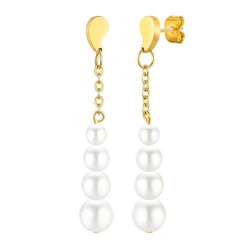 Beydodo Ohrringe Damen Edelstahl Vergoldet, Ohrringe Hängend Lang mit Perlen Ohrringe Gold Nickelfrei Modeschmuck von Beydodo