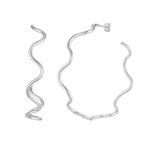 Beydodo Ohrringe Edelstahl Damen, Creolen Groß Wellen Silber Ohrringe Creolen Nickelfrei Modeschmuck von Beydodo