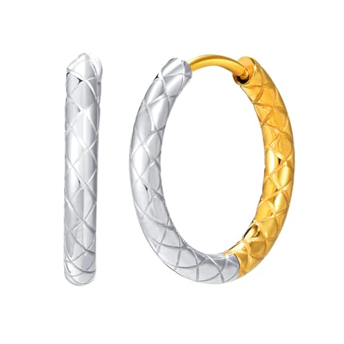 Beydodo Ohrringe Edelstahl Damen, Creolen Hoop mit Rhombus Silber Gold Ohrringe Creolen Nickelfrei Modeschmuck von Beydodo