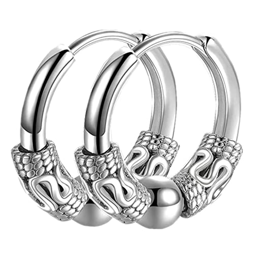 Beydodo Ohrringe Edelstahl Damen Herren, Creolen Vintage Hoop 12MM mit Bead Silber Creole Ohrringe Nickelfrei für Mädchen Jungs von Beydodo