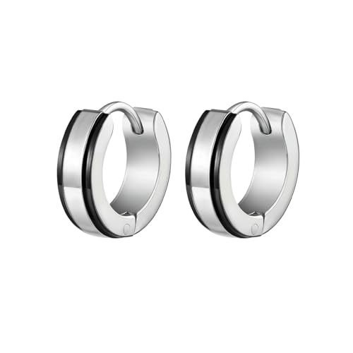 Beydodo Ohrringe Edelstahl Herren, Creolen 12MM Hoop Silber Schwarz Ohrringe Creolen Nickelfrei Modeschmuck von Beydodo