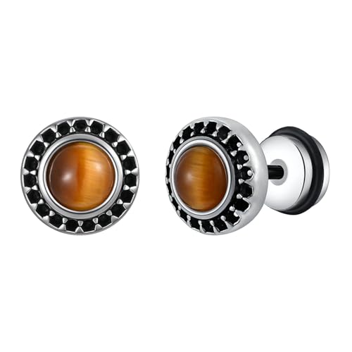 Beydodo Ohrringe Edelstahl Herren, Ohrringe Stecker 9MM mit Tigerauge Silber Ohrringe Nickelfrei für Mächden Beydodo Ohrringe Edelstahl Herren, Ohrringe Stecker 9MM mit Tigerauge Silber Ohrringe Nickelfrei für Mächden von Beydodo