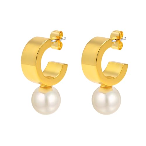 Beydodo Ohrringe Edelstahl Vergoldet, Damen Ohrringe C Form mit Perle Gold Ohrstecker Nickelfrei Modeschmuck von Beydodo