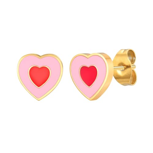 Beydodo Ohrringe Edelstahl Vergoldet, Damen Ohrringe Niedlich Herz Gold Ohrstecker Nickelfrei Modeschmuck von Beydodo