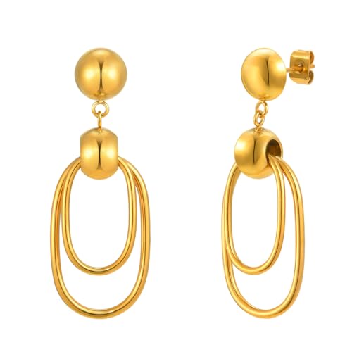 Beydodo Ohrringe Edelstahl Vergoldet Damen, Ohrhänger Oval Ohrringe Gold Hängend Nickelfrei von Beydodo