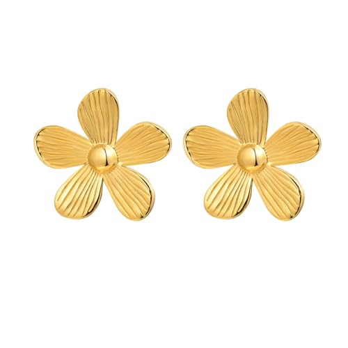 Beydodo Ohrringe Edelstahl Vergoldet Damen, Ohrringe Stecker Blume 15.7MM Gold Ohrringe Nickelfrei für Mächden von Beydodo