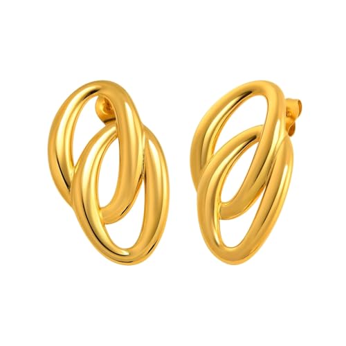 Beydodo Ohrringe Edelstahl Vergoldet Damen, Ohrringe Stecker Doppelte Ringe Gold Ohrringe Nickelfrei für Mächden von Beydodo
