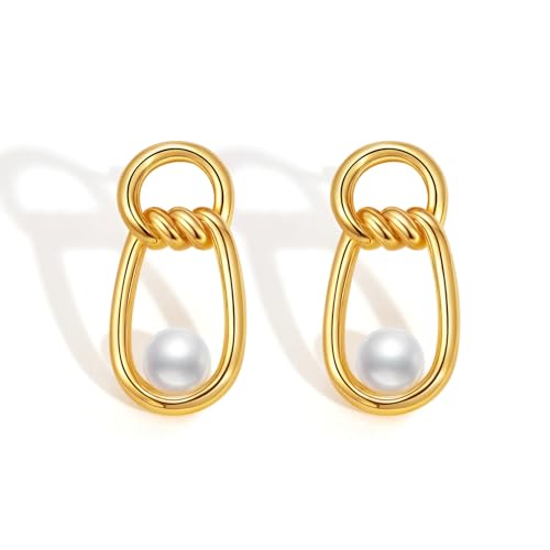 Beydodo Ohrringe Edelstahl Vergoldet Damen, Ohrringe Stecker Unendlichkeit mit Perle Gold Ohrringe Nickelfrei für Mächden von Beydodo
