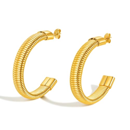 Beydodo Ohrringe Edelstahl Vergoldet Damen, Ohrstecker Groß C Form Gold Ohrringe Nickelfrei Modeschmuck von Beydodo