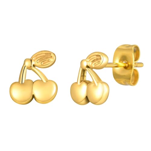 Beydodo Ohrringe Edelstahl Vergoldet Damen, Ohrstecker Kirsche Gold Ohrringe Nickelfrei Modeschmuck von Beydodo