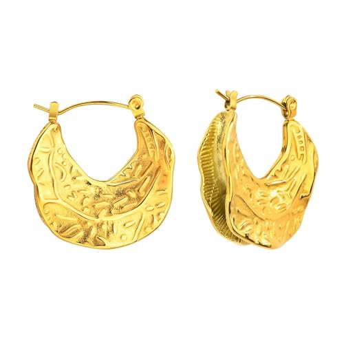 Beydodo Ohrringe Edelstahl Vergoldet Mädchen, Creolen C Form Geprägt Ohrringe Nickelfrei Damen Gold von Beydodo