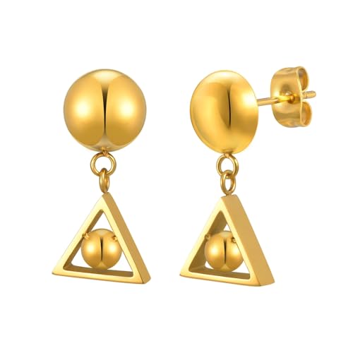 Beydodo Ohrringe Edelstahl Vergoldet Mädchen, Ohrringe Hängend Dreieck mit Bead Ohrringe Nickelfrei Damen Gold von Beydodo