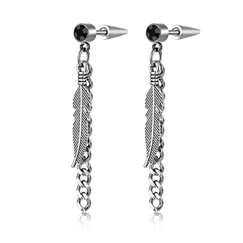 Beydodo Ohrringe Hängend Herren Damen Edelstahl, Ohrringe Hängend Feder mit Schwarz Zirkonia Silber Ohrhänger Nickelfrei Modeschmuck von Beydodo