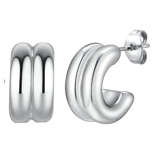 Beydodo Ohrringe Mädchen Edelstahl, Ohrringe C Form Ohrstecker Nickelfrei Damen Silber von Beydodo