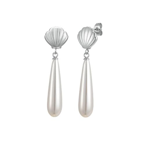 Beydodo Ohrringe Mädchen Edelstahl, Ohrringe Hängend Muschel mit Tropfen Perle Ohrhänger Damen Silber Nickelfrei von Beydodo
