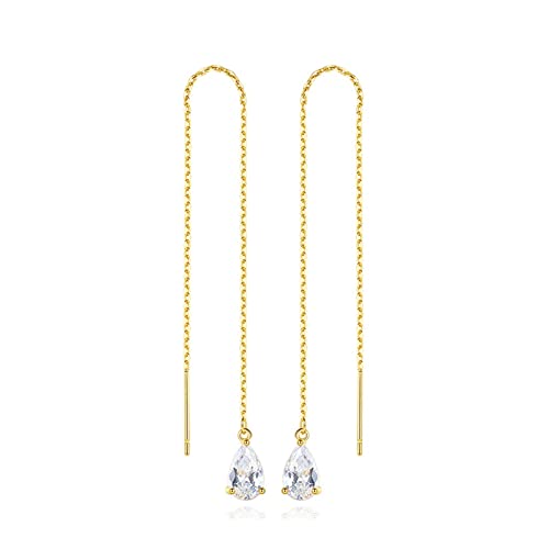 Beydodo Ohrringe Nickelfrei Modeschmuck, Ohrringe Durchzieher Vergoldet Damen Lange Kette mit Tropfen Zirkonia Ohrringe Silber Hochzeit für Mädchen von Beydodo