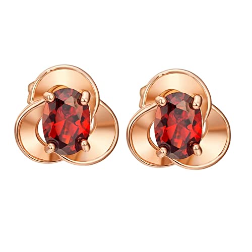 Beydodo Ohrringe Vergoldet Damen, Ohrstecker Blume mit Rot Oval Zirkonia Gold Ohrringe Nickelfrei Modeschmuck von Beydodo