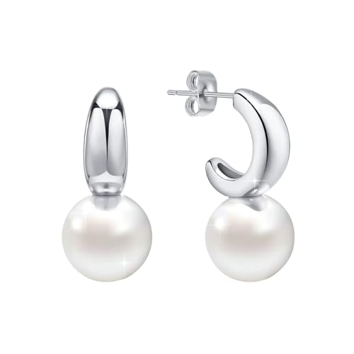 Beydodo Ohrstecker Edelstahl Damen, Ohrringe C Form mit Perle Ohrringe Mädchen Silber Nickelfrei von Beydodo