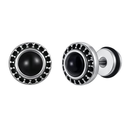 Beydodo Ohrstecker Edelstahl Jungen, Ohrringe Stecker 9MM mit Schwarz Achat Silber Ohrringe Nickelfrei in Bijouterie von Beydodo
