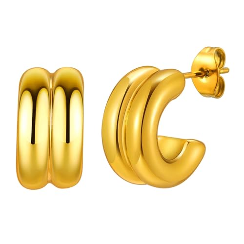 Beydodo Ohrstecker Edelstahl Vergoldet Damen, Ohrringe C Form Ohrringe Mädchen Gold Nickelfrei von Beydodo