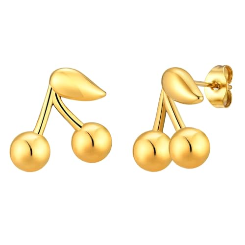 Beydodo Ohrstecker Edelstahl Vergoldet Damen, Ohrringe Kirsche Ohrringe Mädchen Gold Nickelfrei von Beydodo