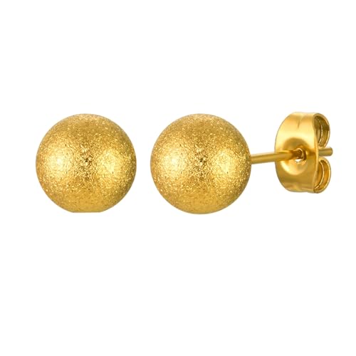 Beydodo Ohrstecker Edelstahl Vergoldet Mädchen, Ohrringe Stecker 8MM Gebürstet Bead Gold Ohrringe Nickelfrei in Bijouterie von Beydodo