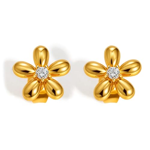 Beydodo Ohrstecker Edelstahl Vergoldet Mädchen, Ohrringe Stecker Blume mit Zirkonia Gold Ohrringe Nickelfrei in Bijouterie von Beydodo