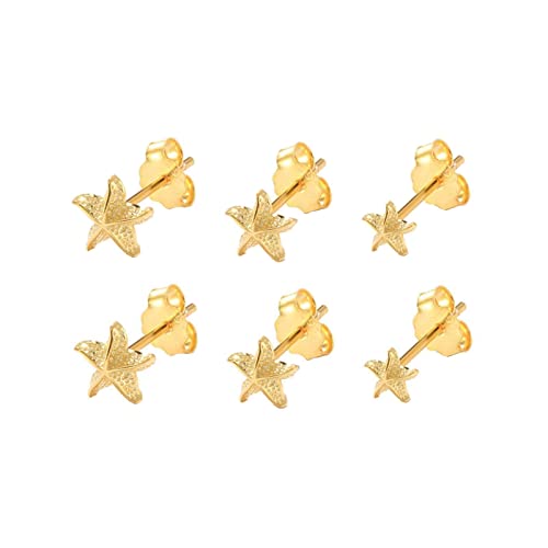 Beydodo Ohrstecker Silber 925 Damen, Ohrringe 6er Set 3-5MM Seestern Ohrringe Mädchen Gold Nickelfrei von Beydodo