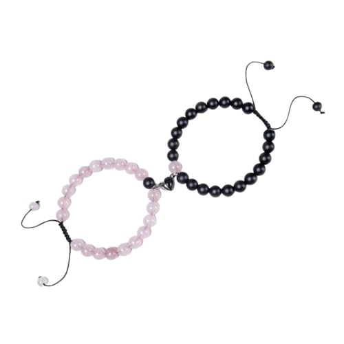 Beydodo Paar Armbänder, Perlenarmband Chakra Verstellbar 8MM Rosa Quarz und Schwarz Quarz mit Magnet Anhänger Herz Partner Armbänder für Männer und Frauen von Beydodo