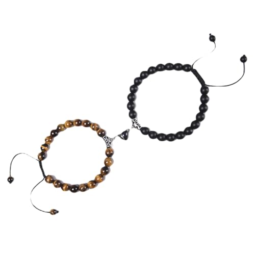 Beydodo Paar Armbänder, Perlenarmband Chakra Verstellbar 8MM Tigerauge und Schwarz Quarz mit Magnet Anhänger Herz Partner Armbänder für Männer und Frauen von Beydodo