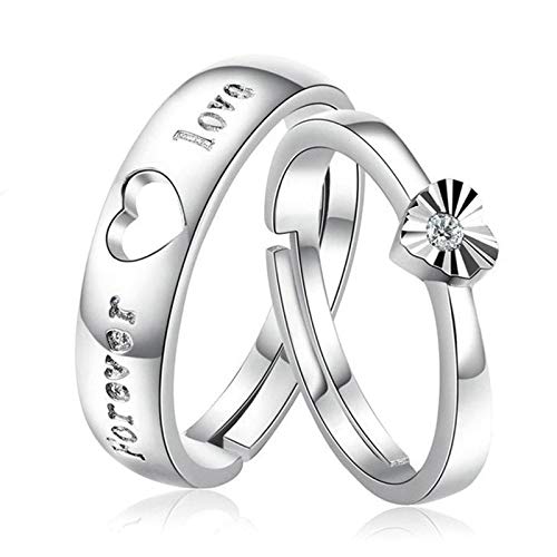 Beydodo Paar Ringe Hochzeit 925 Silber, Partnerringe Verstellbar Ringe Set Forever Love Herz mit Zirkonia Trauringe Verlobungsringe Nickelfre Freundschaftsringe für 2 von Beydodo