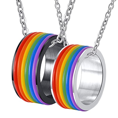 Beydodo Parter Halsketten für Sie und Ihn, Kette Edelstahl mit Anhänger Ringe LGBT 9MM Pärchen Halskette Personalisiert von Beydodo