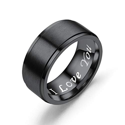 Beydodo Partnerringe Herren Damen Matt Rund mit Gravur I Love You 8 MM Verlobungsring Schwarz Edelstahlringe Herren Damen Gr.70 (22.3) von Beydodo